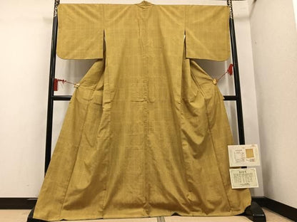 平和屋着物●本場結城玉紬　80亀甲　格子　保証書付き　結織苑　正絹　逸品　AABN5810ph