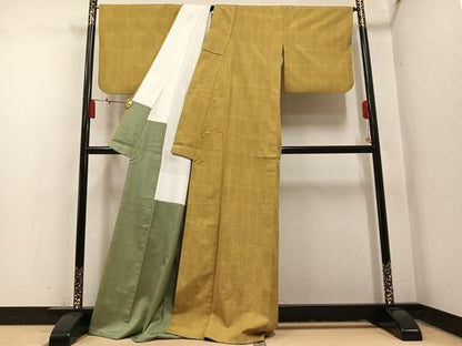 平和屋着物●本場結城玉紬　80亀甲　格子　保証書付き　結織苑　正絹　逸品　AABN5810ph