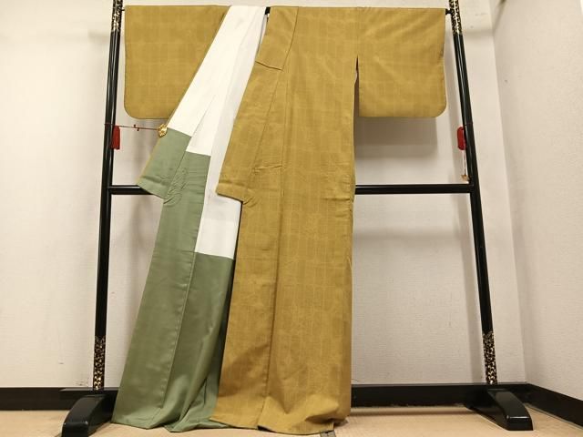 平和屋着物●本場結城玉紬　80亀甲　格子　保証書付き　結織苑　正絹　逸品　AABN5810ph