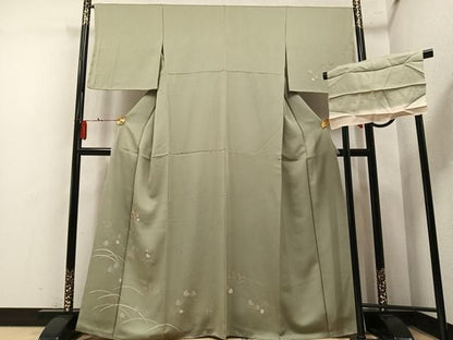 平和屋着物●訪問着　駒刺繍　草花文　金糸　反端付き　正絹　逸品　未使用　AABN5811ph