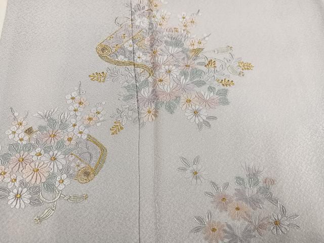 平和屋着物●訪問着　総刺繍　草花文　金糸　正絹　逸品　AABN5813ph