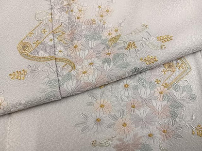 平和屋着物●訪問着　総刺繍　草花文　金糸　正絹　逸品　AABN5813ph