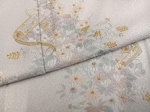 平和屋着物●訪問着　総刺繍　草花文　金糸　正絹　逸品　AABN5813ph