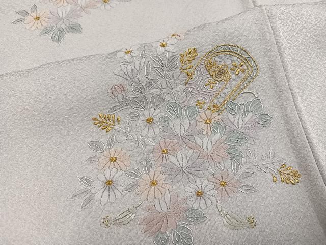平和屋着物●訪問着　総刺繍　草花文　金糸　正絹　逸品　AABN5813ph