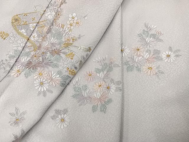 平和屋着物●訪問着　総刺繍　草花文　金糸　正絹　逸品　AABN5813ph