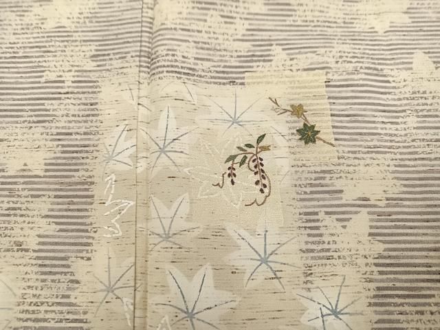 平和屋着物●訪問着　刺繍　ぜんまい糸　楓文　金糸　正絹　逸品　AABN5819ph