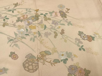 平和屋着物●中国三大刺繍　スワトウ刺繍　汕頭刺繍　総刺繍　訪問着　飾花文　暈し染め　金糸　正絹　逸品　AABN5821ph