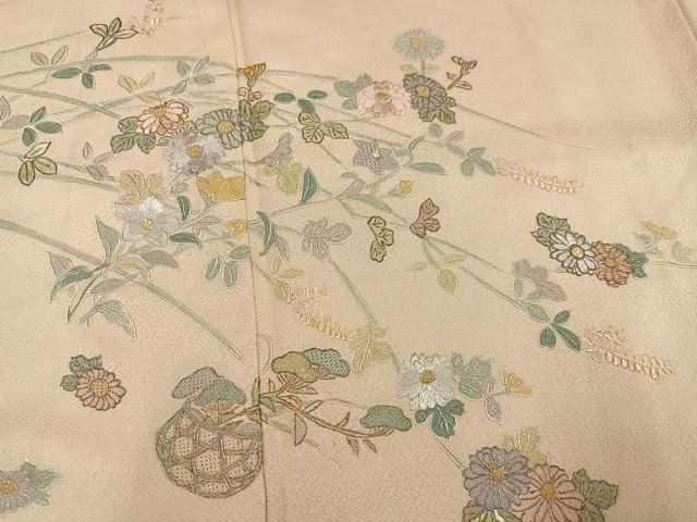平和屋着物●中国三大刺繍　スワトウ刺繍　汕頭刺繍　総刺繍　訪問着　飾花文　暈し染め　金糸　正絹　逸品　AABN5821ph