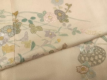 平和屋着物●中国三大刺繍　スワトウ刺繍　汕頭刺繍　総刺繍　訪問着　飾花文　暈し染め　金糸　正絹　逸品　AABN5821ph