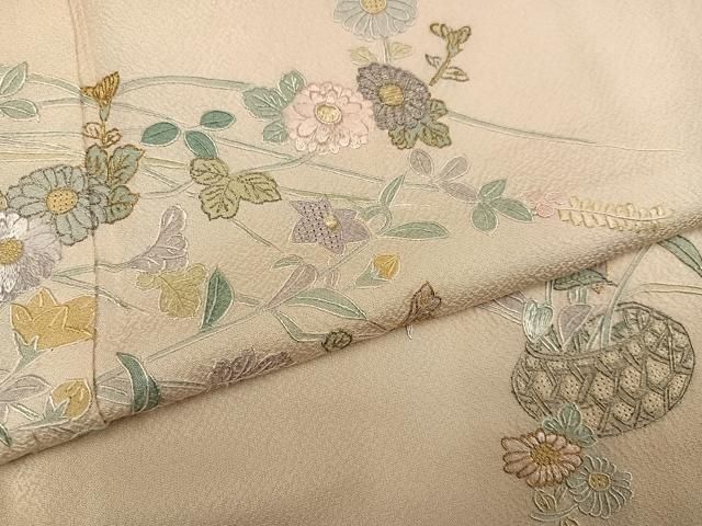 平和屋着物●中国三大刺繍　スワトウ刺繍　汕頭刺繍　総刺繍　訪問着　飾花文　暈し染め　金糸　正絹　逸品　AABN5821ph