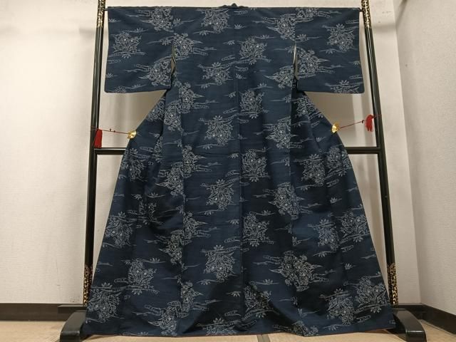 平和屋着物●上質な紬　草花文　正絹　逸品　AABN5823ph