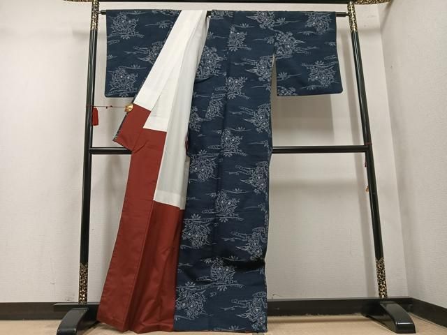 平和屋着物●上質な紬　草花文　正絹　逸品　AABN5823ph