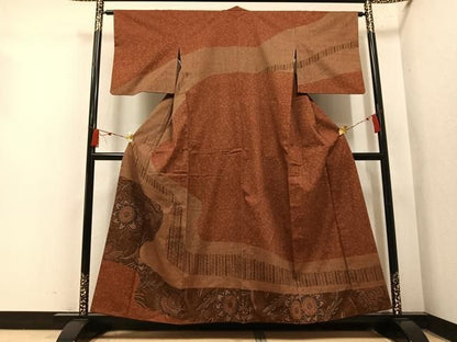 平和屋着物●訪問着　紬地　草花文　正絹　逸品　AABN5828ph