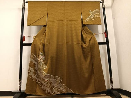平和屋着物●訪問着　絞り　駒刺繍　草花文　金彩　さが美扱い　正絹　逸品　AABN5829ph