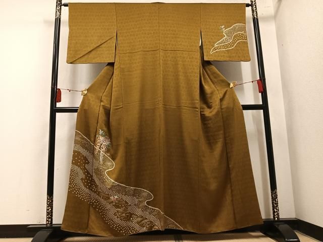 平和屋着物●訪問着　絞り　駒刺繍　草花文　金彩　さが美扱い　正絹　逸品　AABN5829ph