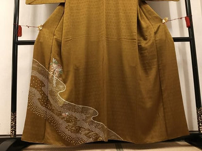 平和屋着物●訪問着　絞り　駒刺繍　草花文　金彩　さが美扱い　正絹　逸品　AABN5829ph