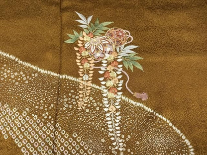 平和屋着物●訪問着　絞り　駒刺繍　草花文　金彩　さが美扱い　正絹　逸品　AABN5829ph