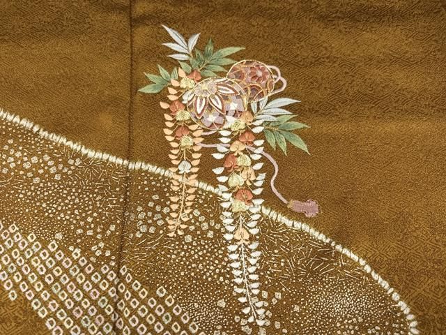 平和屋着物●訪問着　絞り　駒刺繍　草花文　金彩　さが美扱い　正絹　逸品　AABN5829ph