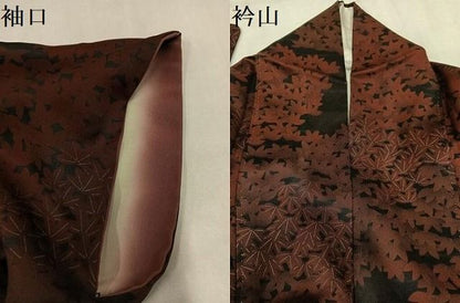 平和屋着物●上質な小紋　楓文　黒地　正絹　逸品　AABN5830ph