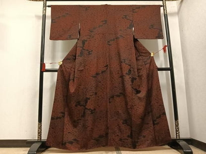 平和屋着物●上質な小紋　楓文　黒地　正絹　逸品　AABN5830ph