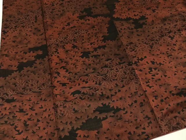 平和屋着物●上質な小紋　楓文　黒地　正絹　逸品　AABN5830ph