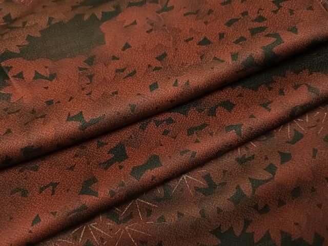 平和屋着物●上質な小紋　楓文　黒地　正絹　逸品　AABN5830ph