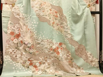 平和屋着物●豪華振袖　草花文　金彩　ロング丈　正絹　逸品　AABN5836ph