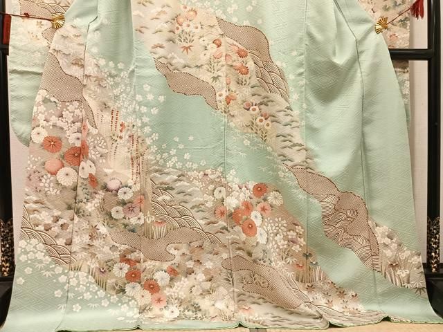 平和屋着物●豪華振袖　草花文　金彩　ロング丈　正絹　逸品　AABN5836ph
