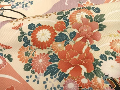 平和屋着物●豪華振袖　駒刺繍　花車文　暈し染め　金彩　正絹　逸品　AABN5837ph