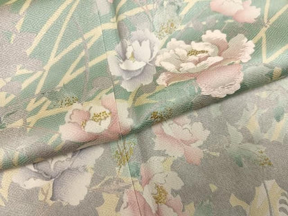 平和屋着物●訪問着　刺繍　草花文　丹後ちりめん　金彩　反端付き　正絹　逸品　AABN5843ph