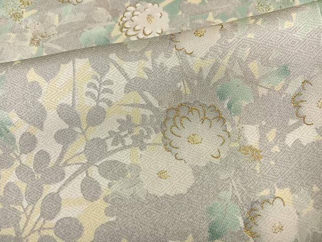 平和屋着物●訪問着　刺繍　草花文　丹後ちりめん　金彩　反端付き　正絹　逸品　AABN5843ph
