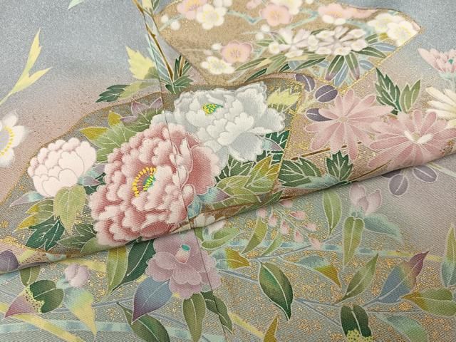 平和屋着物●訪問着　地紙枝花文　暈し染め　金彩　正絹　逸品　AABN5854ph