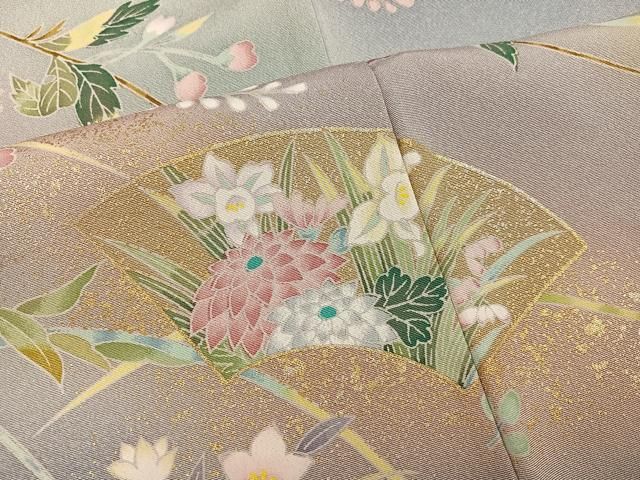 平和屋着物●訪問着　地紙枝花文　暈し染め　金彩　正絹　逸品　AABN5854ph