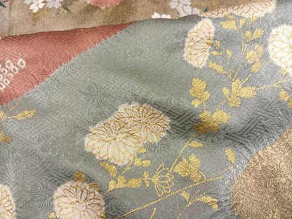 平和屋着物●訪問着　絞り　刺繍　草花文　金彩　正絹　逸品　AABN5856ph