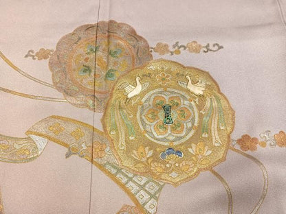 平和屋着物●螺鈿作家　藤本隆士　訪問着　螺鈿　鏡裏双鳥花文　暈し染め　金銀彩　正絹　逸品　AABN5863ph