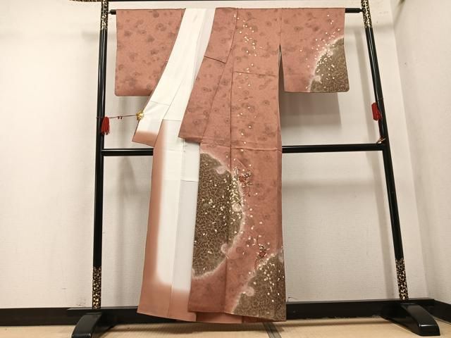 平和屋着物●訪問着　辻が花　刺繍　暈し染め　金彩　正絹　逸品　AABN5874ph