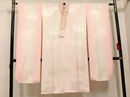 平和屋着物●振袖用長襦袢　無双仕立て　花地紋　暈し染め　半衿刺繍　正絹　逸品　AABN5875ph