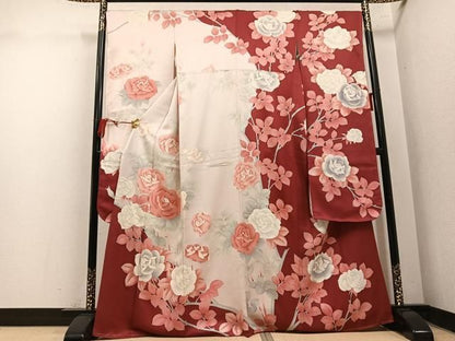 平和屋着物●豪華振袖　枝花文　銀彩　正絹　逸品　AABN5876ph