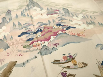 平和屋着物●訪問着　友禅　作家物　風景花文　暈し染め　正絹　逸品　AABN6001ck