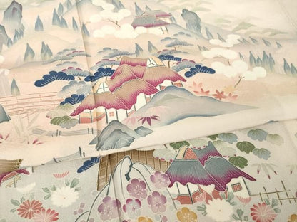 平和屋着物●訪問着　友禅　作家物　風景花文　暈し染め　正絹　逸品　AABN6001ck