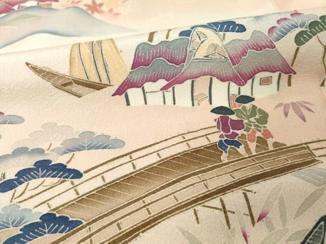 平和屋着物●訪問着　友禅　作家物　風景花文　暈し染め　正絹　逸品　AABN6001ck