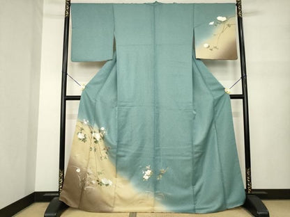 平和屋着物●訪問着　螺鈿　飛鶴花文　暈し染め　金銀彩　金通し地　正絹　逸品　AABN6004ck