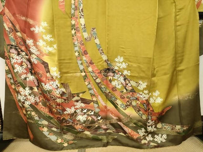 平和屋着物●豪華振袖　片輪車花文　金彩　正絹　逸品　AABN6005ck