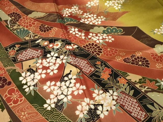 平和屋着物●豪華振袖　片輪車花文　金彩　正絹　逸品　AABN6005ck