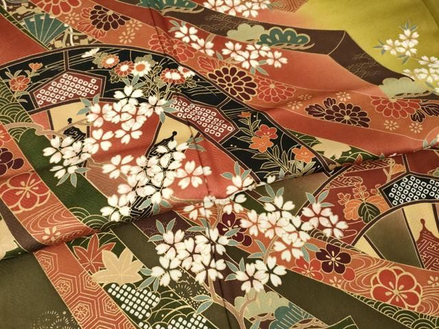 平和屋着物●豪華振袖　片輪車花文　金彩　正絹　逸品　AABN6005ck