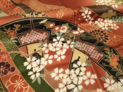 平和屋着物●豪華振袖　片輪車花文　金彩　正絹　逸品　AABN6005ck
