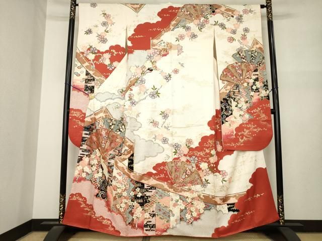 平和屋着物●豪華振袖　駒刺繍　幔幕扇面花文　金彩　やまと誂製　正絹　逸品　AABN6007ck