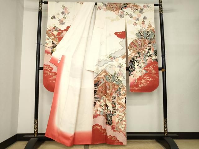 平和屋着物●豪華振袖　駒刺繍　幔幕扇面花文　金彩　やまと誂製　正絹　逸品　AABN6007ck