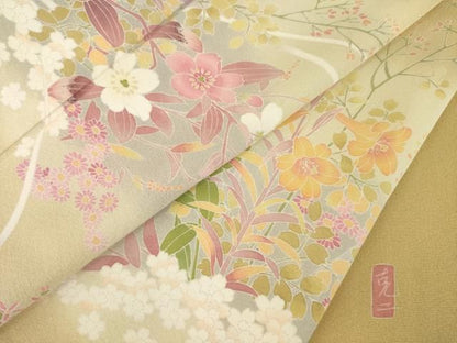 平和屋着物●訪問着　友禅　作家物　草花文　暈し染め　正絹　逸品　AABN6008ck