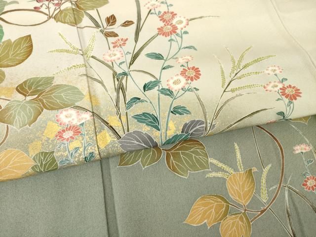 平和屋着物●訪問着　作家物　枝花文　暈し染め　正絹　逸品　AABN6009ck